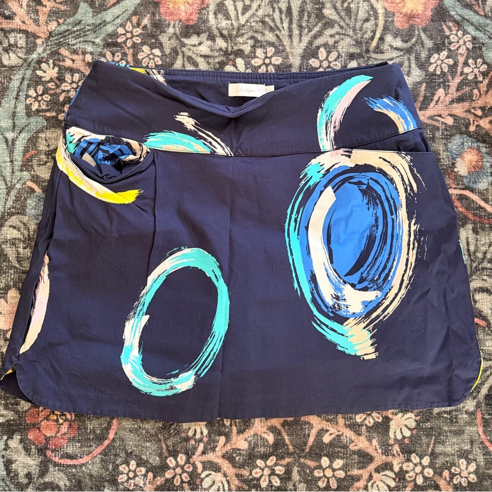 Lady Hagen Navy Skort with Blue, Teal & Yellow Swirl Print